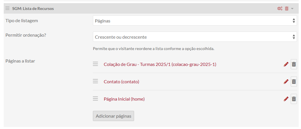 Arrastar páginas na lista